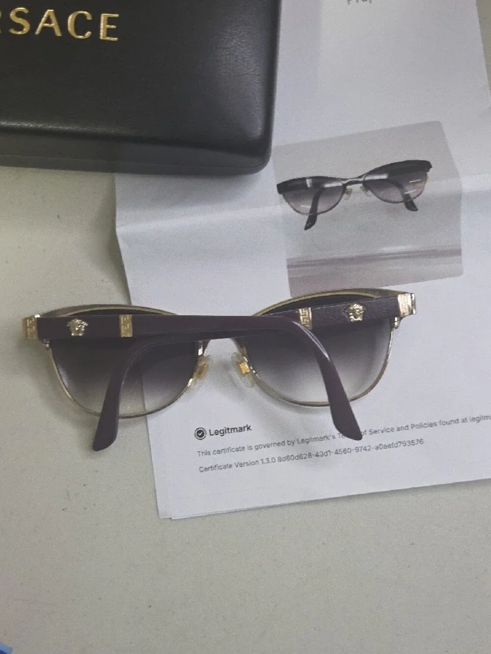 Versace Purple Gradient Cat-Eye Sunglasses with Gold Accents